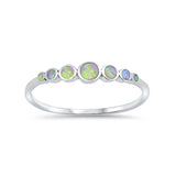 4mm Half Eternity Band Ring Round Lab Created Opal 925 Sterling Silver Choose Color - Blue Apple Jewelry