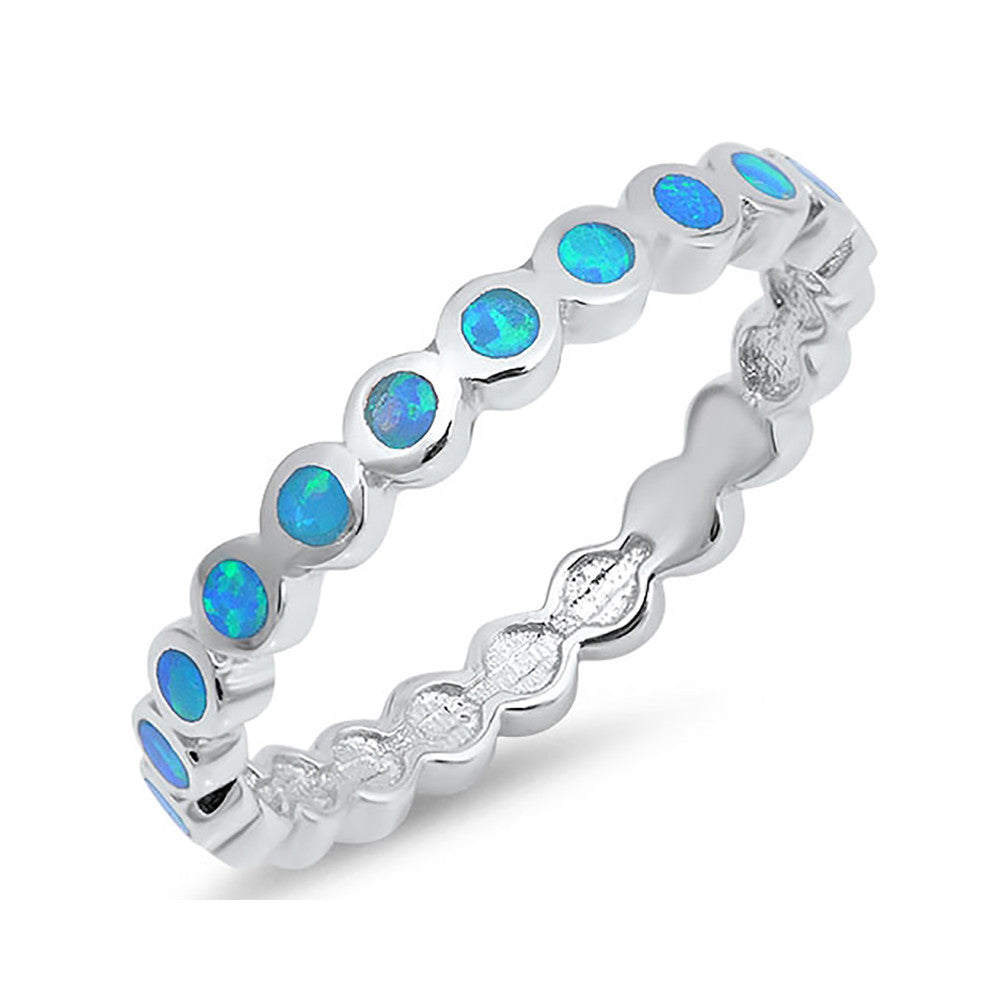 2mm Full Eternity Band Ring Lab Created Opal 925 Sterling Silver Choose Color - Blue Apple Jewelry