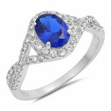 Halo Infinity Twist Shank Engagement Ring Oval Created Opal Round CZ 925 Sterling Silver