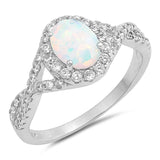 Halo Infinity Twist Shank Engagement Ring Oval Lab Created Opal Round CZ 925 Sterling Silver (11mm)