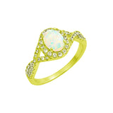 Halo Infinity Twist Shank Engagement Ring Oval Lab Created Opal Round CZ 925 Sterling Silver (11mm)