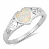 Heart Filigree Ring Lab Created Opal 925 Sterling Silver