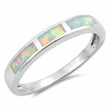 3mm Half Eternity Band Ring Created Opal 925 Sterling Silver Choose Color
