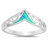 Chevron Midi V Ring Lab Created Opal 925 Sterling Silver Filigree
