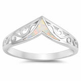 Chevron Midi V Ring Lab Created Opal 925 Sterling Silver Filigree