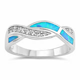 Infinity Twisted Band Ring Created Opal Round Cubic Zirconia 925 Sterling Silver Choose Color