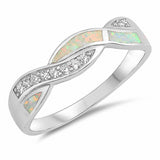 Infinity Twisted Band Ring Created Opal Round Cubic Zirconia 925 Sterling Silver Choose Color