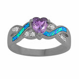 Heart Infinity Promise Ring Created Opal Simulated Amethyst 925 Sterling Silver