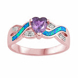 Heart Infinity Promise Ring Created Opal Simulated Amethyst 925 Sterling Silver