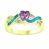 Heart Infinity Promise Ring Created Opal Simulated Amethyst 925 Sterling Silver