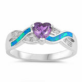 Heart Infinity Promise Ring Created Opal Round Cubic Zirconia 925 Sterling Silver