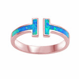 Fashion Bar Ring Created Opal 925 Sterling Silver