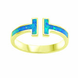 Fashion Bar Ring Created Opal 925 Sterling Silver