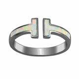 Fashion Bar Ring Created Opal 925 Sterling Silver