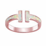 Fashion Bar Ring Created Opal 925 Sterling Silver