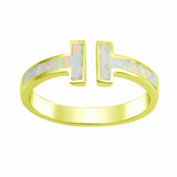 Fashion Bar Ring Created Opal 925 Sterling Silver