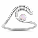 Wave Ring Round Created Opal 925 Sterling Silver Choose Color