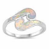 Swirl Design Ring Lab Created Opal 925 Sterling Silver