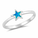 Solitaire Star Ring Created Opal 925 Sterling Silver Choose Color