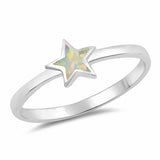 Solitaire Star Ring Created Opal 925 Sterling Silver Choose Color