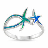 Starfish Ring Lab Created Opal 925 Sterling Silver
