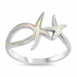 Starfish Ring Lab Created Opal 925 Sterling Silver