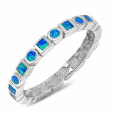 3mm Round Square Created Opal Band Ring 925 Sterling Silver