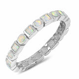 3mm Round Square Created Opal Band 925 Sterling Silver Choose Color