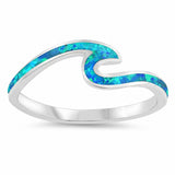 Small Wave Ring Petite Dainty Lab Created Opal 925 Sterling Silver  (7MM)