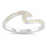 Small Wave Ring Petite Dainty Lab Created Opal 925 Sterling Silver  (7MM)