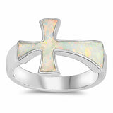 Sideways Cross Ring Created Opal 925 Sterling Silver (5mm)