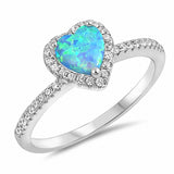 Halo Heart Ring Round Cubic Zirconia Created Opal 925 Sterling Silver Choose Color