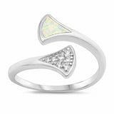 Fashion Bypass Wrap Design Ring Created Opal 925 Sterling Silver