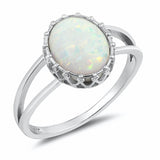 Solitaire Split Shank Crown Design Prong Oval Created Opal 925 Sterling Silver (12mm)