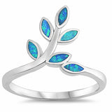 Leaf Leaves Ring Lab Created Blue Opal 925 Sterling Silver