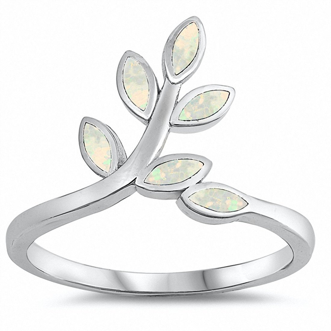 Leaves Leaf Ring Lab Created Opal 925 Sterling Silver