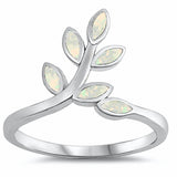 Leaves Leaf Ring Lab Created Opal 925 Sterling Silver