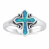 Cross Ring Lab Created Opal 925 Sterling Silver