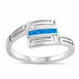 Bypass Wrap Design Ring Created Opal Greek key 925 Sterling Silver (8 mm)