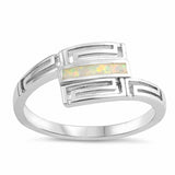 Bypass Wrap Design Ring Created Opal Greek key 925 Sterling Silver (8 mm)