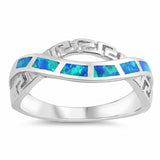 Twisted Greek Key Ring Lab Created Opal 925 Sterling Silver (7mm)