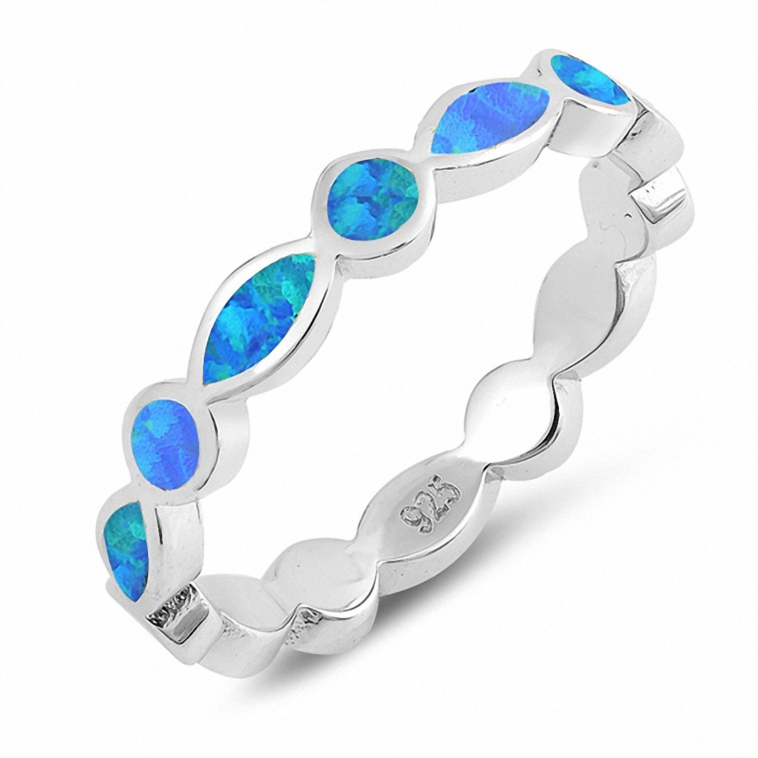 Marquise Round Lab Created Opal 925 Sterling Silver (4mm)