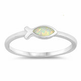Religious Christian Fish Ring Created Opal 925 Sterling Silver Choose Color