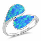 Bypass Wrap Style Ring Lab Created Opal 925 Sterling Silver