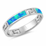 4mm Greek Key Band Ring Created Opal 925 Sterling Silver Choose Color