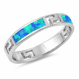 4mm Greek Key Band Ring Created Opal 925 Sterling Silver Choose Color