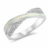 Crisscross Infinity Ring Created Opal Round Cubic Zirconia 925 Sterling Silver Choose Color