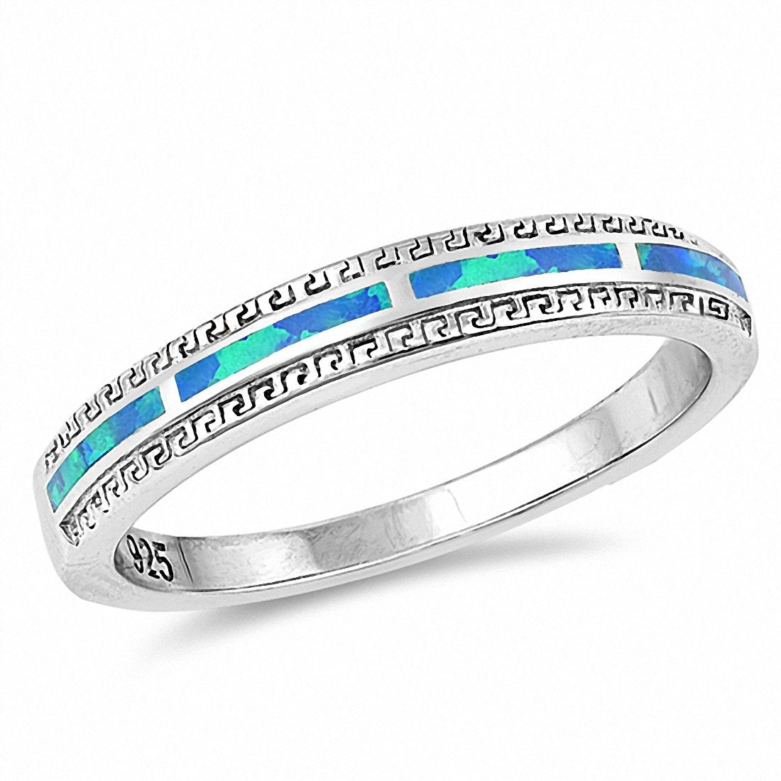 4mm Half Eternity Band Ring Created Opal Round Cubic Zirconia 925 Sterling Silver