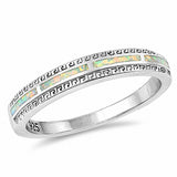 4mm Half Eternity Band Ring Created Opal Round Cubic Zirconia 925 Sterling Silver
