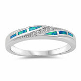 Half Eternity Band Ring Created Opal 925 Sterling Silver